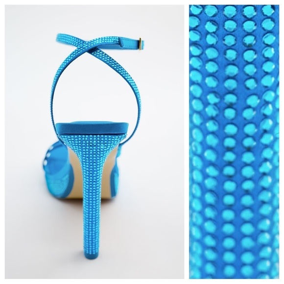 NWT. Zara Blue Heeled Sandals with Rhinestones. Size 8. - Picture 3 of 7